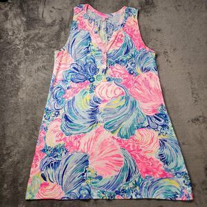 Lilly Pulitzer Large Essie Dress Floral Seashell Shift Knit Y2K Preppy Resort